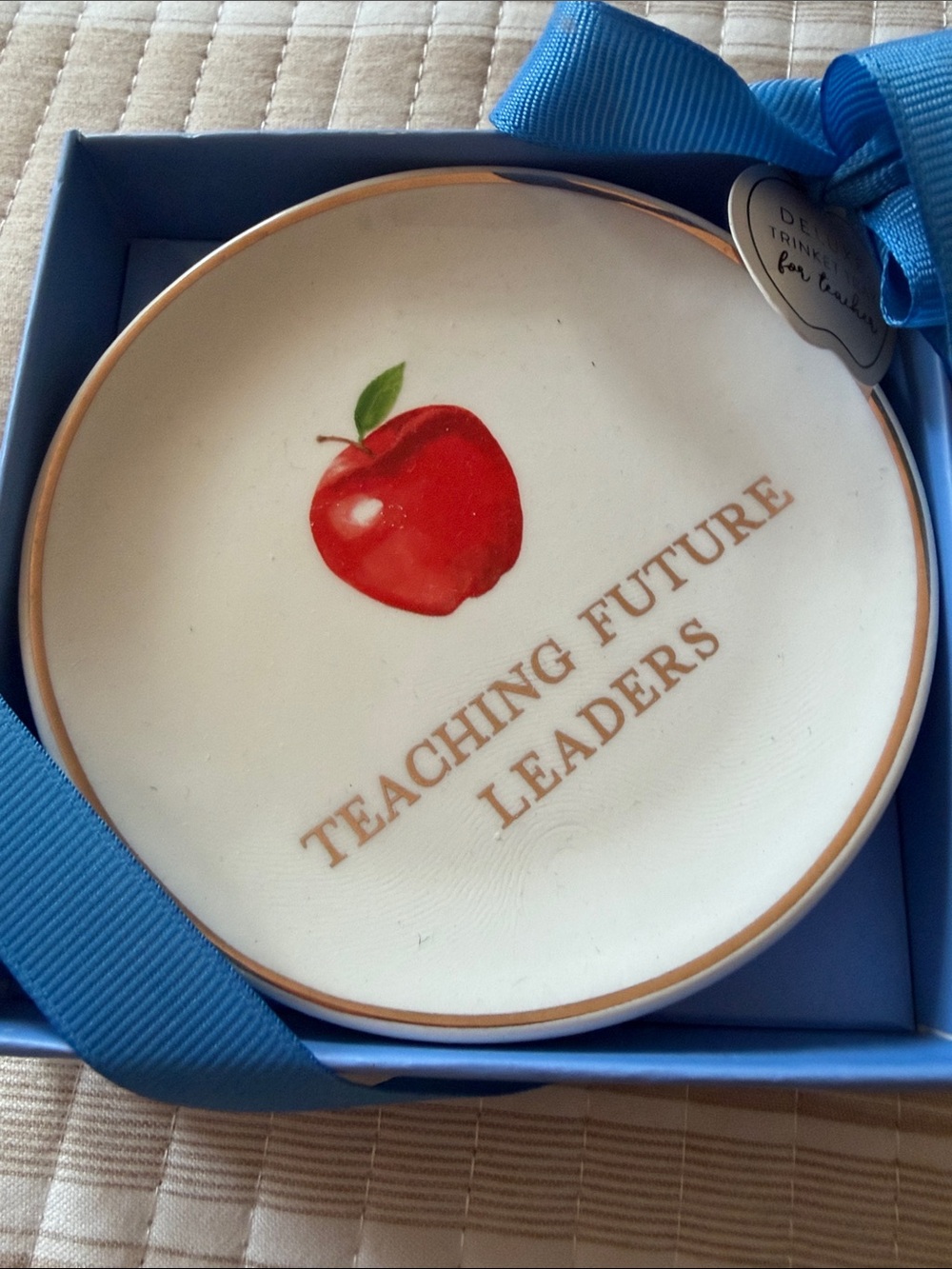 Teaching Future Leaders Teacher Trinket Tray Apple Ceramic Gift NIB
